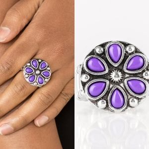 Silver and purple flower ring